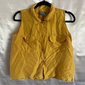 Tangiers Womens 100% Silk Yellow  Sleeveless Blouse Size L